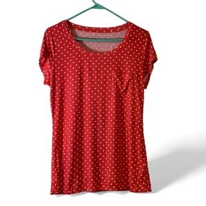 Attention Size LARGE Red Orange Diamond Print Short Sleeve Stretchy Top